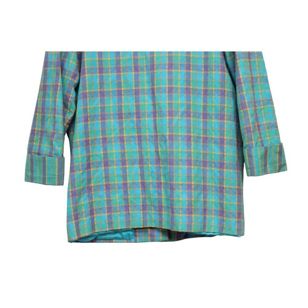 Vintage 80s 90s Blazer Large Multicolor Plaid Preppy Classic 100% Cotton USA - Picture 12 of 13